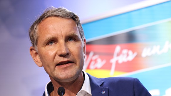 epa09251760 Alternative for Germany (AfD) political party leading member Bjoern Hoecke speaks to supporters at the AfD election party following initial results in Saxony-Anhalt state elections in Magd ...