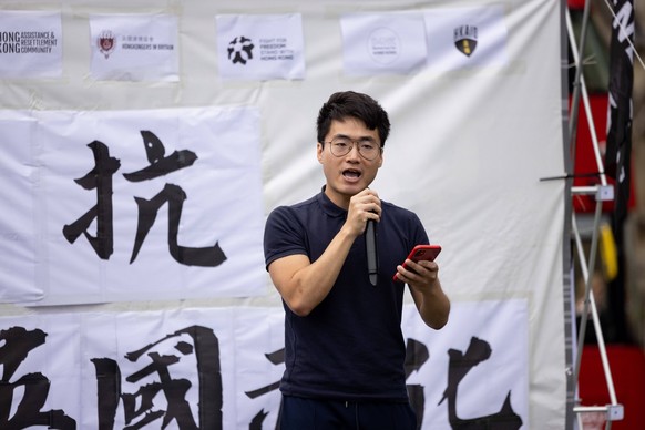 4th year anniversary protest in London, UK - 11 Jun 2023 Simon Cheng, a former trade and investment officer at the British Consulate-General in Hong Kong and an activist in exile, is seen speaking dur ...