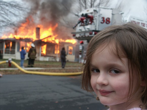 Meme: Girl standing in front of a building