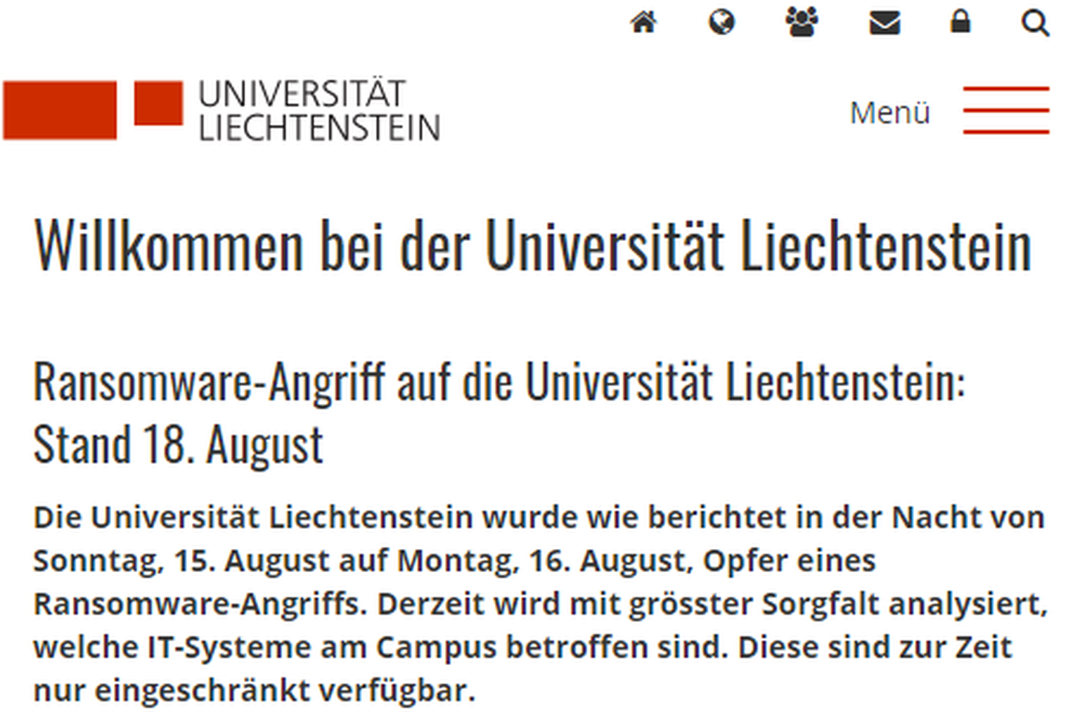 Die Universität Liechtenstein informiert über einen Hackerangriff.