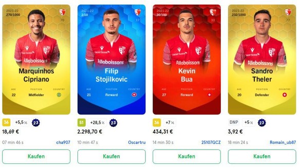 Die Sion-Spieler auf dem Transfermarkt: Die Preise variieren je nach Seltenheit.