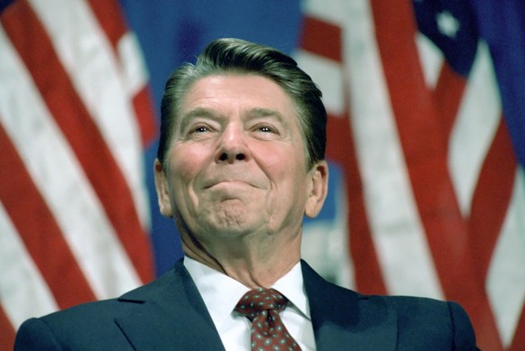 A handout image released by Ronald Reagan Presidential Library dated 29 September 1982 shows US President Ronald Reagan attending a Virginia Republican Party Fundraising Rally at the Richmond Arena in ...