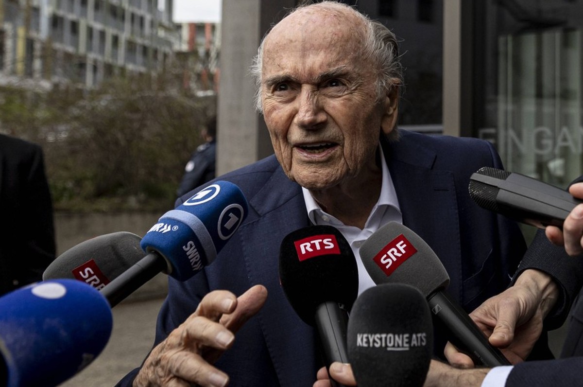 Former UEFA president Michel Platini leaves courthouse after the verdict of appeal in Switzerland MUTTENZ, SWITZERLAN - MARCH 25: Former FIFA president Sepp Blatter speaks to press after leaving the c ...
