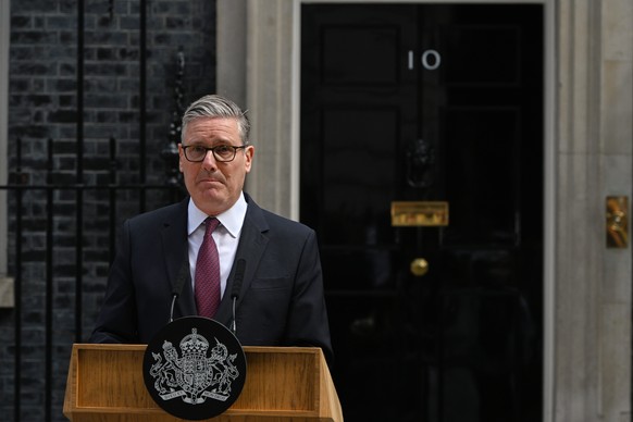Britain's Prime Minister Keir Starmer speaks to the media outside 10 Downing Street to announce his resignation in London, Monday, June 22, 2026.(AP Photo/Thomas Krych)
APTOPIX Britain Politics