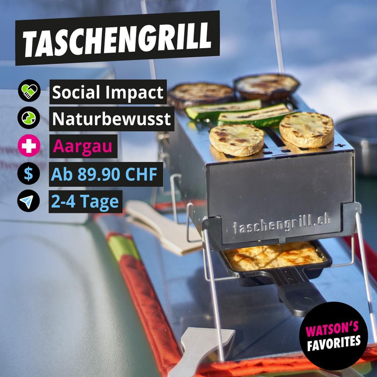 Der Schweizer Taschengrill im Einsatz.