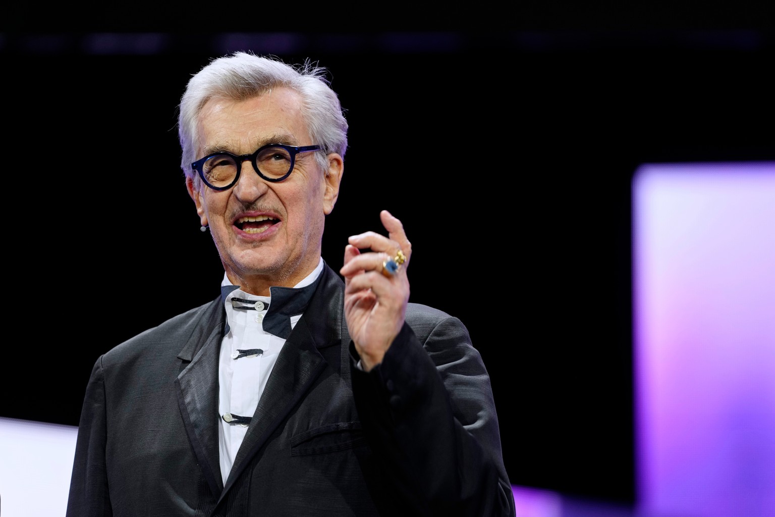 Jury president Wim Wenders speaks at the opening ceremony of the International Film Festival, Berlinale, in Berlin, Thursday, Feb. 12, 2026. (AP Photo/Markus Schreiber).
Wim Wenders