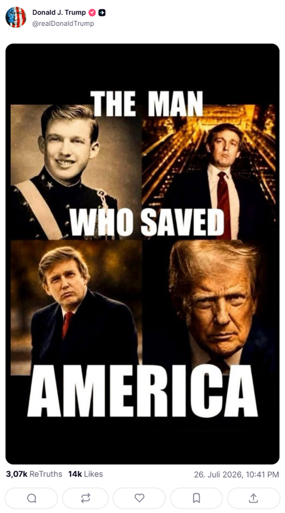 Trump Truthsocial Post: The man who saved America