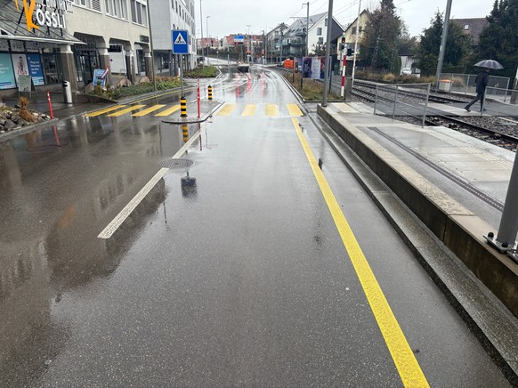 Verregnete Strasse mit Fussgängerstreifen