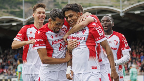 KEYPIX - Baltazar Costa (SIO), droite, celebre son but avec Ilyas Chouaref (SIO), gauche, lors de la rencontre de football de Super League entre le FC Sion (SIO) et le FC Lugano (LUG) ce jeudi 14 mai  ...
