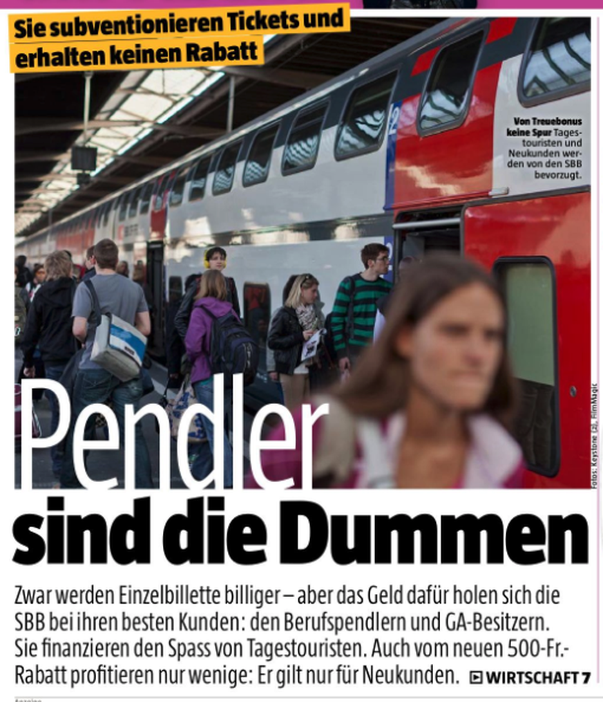 «Pendler sind die Dummen», diese Schlagzeile des «Blick am Abend» sorgte bei den SBB für rote Köpfe.&nbsp;&nbsp;