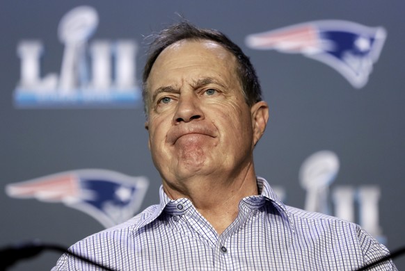 New England Patriots head coach Bill Belichick listens to a question during a news conference Tuesday, Jan. 30, 2018, in Minneapolis. The Patriots are scheduled to face the Philadelphia Eagles in the  ...