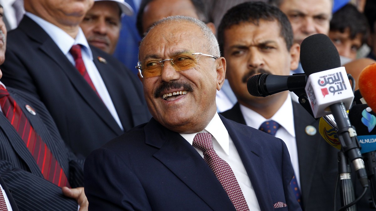 epa06366599 (FILE) - Yemeni ex-president Ali Abdullah Saleh attends a rally marking the 35th anniversary celebrations for the formation of his General People's Congress party, in Sanaa, Yemen, 24 ...
