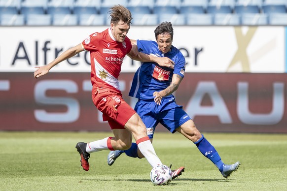 Ryder Matos, rechts, von Luzern im Spiel gegen Nikki Havenaar, rechts, von Thun beim Super League Meisterschaftsspiel zwischen dem FC Luzern und dem FC Thun vom Sonntag, 5. Juli 2020 in Luzern. (KEYST ...