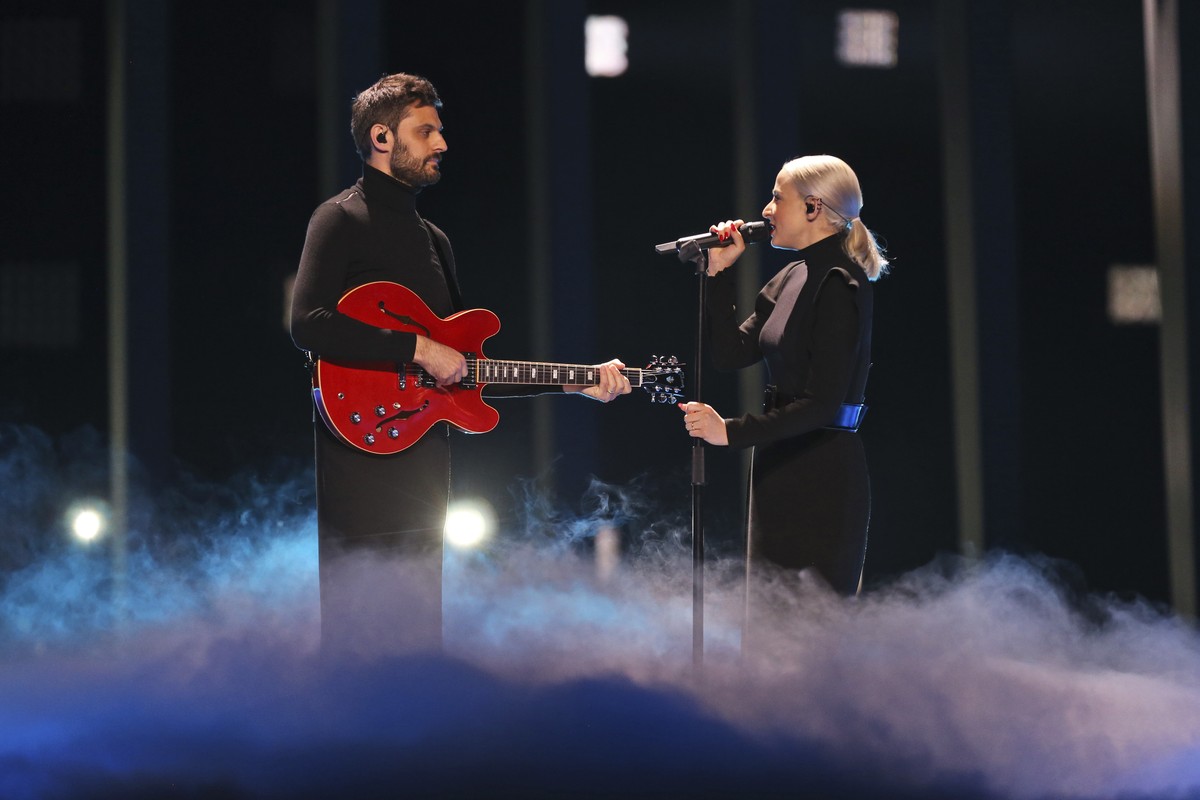 Madame Monsieur from France performs the song 'Mercy' in Lisbon, Portugal, Friday, May 11, 2018 during a dress rehearsal for the Eurovision Song Contest. The Eurovision Song Contest grand fi ...