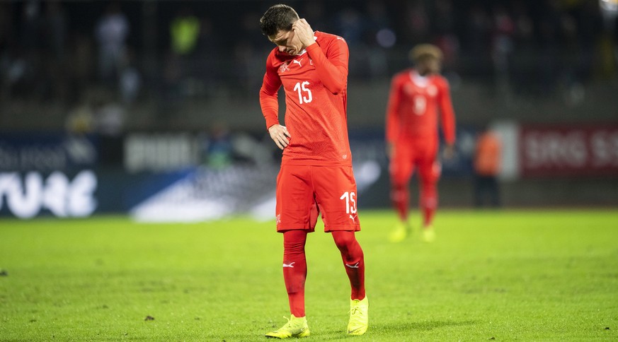 epa07165535 Switzerland&#039;s Christian Fassnacht reacts during the International Friendly soccer match between Switzerland and Qatar in Lugano, Switzerland, 14 November 2018. EPA/ENNIO LEANZA