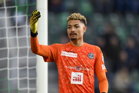 Luganos Torhueter Noam Baumann, beim Fussball Super-League Spiel zwischen dem FC St. Gallen und dem FC Lugano, am Sonntag, 26. Januar 2020, im Kybunpark in St. Gallen. (KEYSTONE/Gian Ehrenzeller)