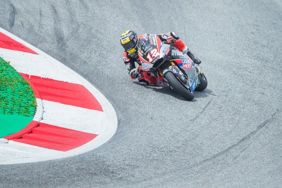 epa07766530 Swiss Moto2 rider Thomas Luethi of Dynavolt Intact GP during the qualifying for the MotoGP of Austria at the Red Bull Ring in Spielberg, Austria, on August 10, 2019. EPA/DOMINIK ANGERER