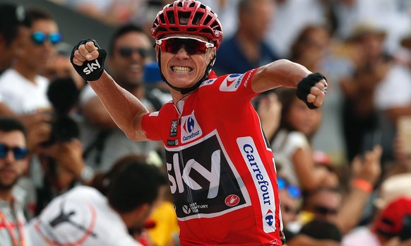 epa06386380 (FILE) - British cyclist Chris Froome of Sky team, crosses the finish line to win the 9th stage of La Vuelta cycling tour, over 174 km between Orihuela and El Poble Nou de Benitatxell, eas ...