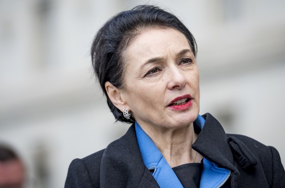 Marianne Binder, deputee au Parlement du canton d&#039;Argovie, parle aux journalistes devant le Tribunal federal apres une audience publique concernant un recours dans neuf cantons contre la votation ...