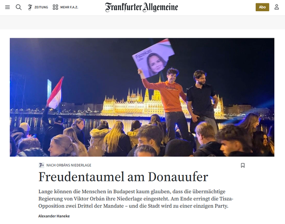 <p>«Freudentaumel am Donauufer», titelt die FAZ am Montagmorgen.</p>