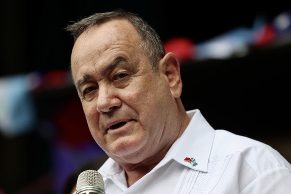 epa10591856 Guatemala&#039;s President Alejandro Giammattei speaks during the Guatemalan coffee culture month opening ceremony in Taipei, Taiwan, 26 April 2023. The president of Guatemala came to Taiw ...