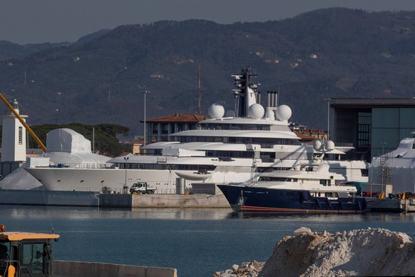 Massa Carrara, Italy Scheherazade the presumed yacht of Vladimir Putin president of Russia moored in the shipyard of the Italian Sea Group in Marina di Massa where the ordinary maintenance works are p ...