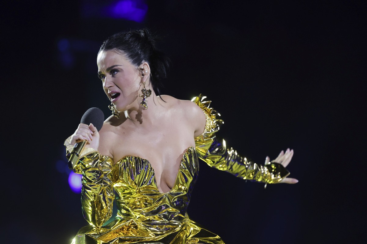 US singer Katy Perry performs on stage during a concert at Windsor Castle in Windsor, England, Sunday, May 7, 2023, celebrating the coronation of King Charles III. It's one of several events over ...