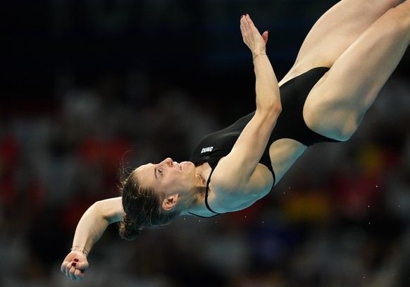 Michelle Heimberg of Switzerland competes in women&#039;s diving 3m springboard final at the Tokyo Aquatics Centre at the 2020 Summer Olympics, Sunday, Aug. 1, 2021, in Tokyo, Japan. (AP Photo/Dmitri  ...