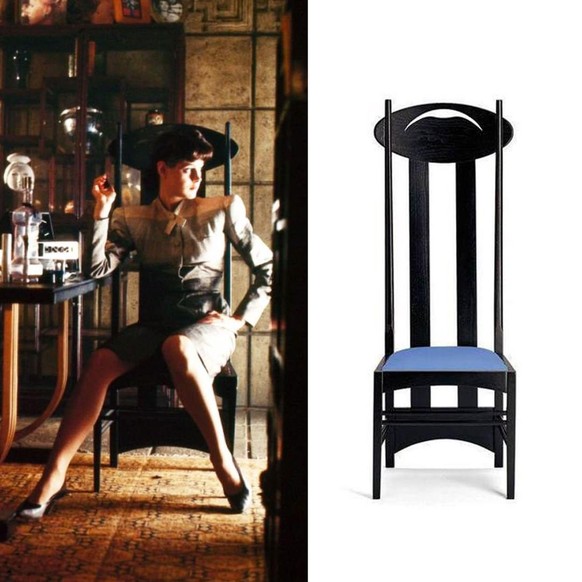 Argyle chair by Charles Rennie Mackintosh stuhl design film bladerunner 

https://filmandfurniture.com/product/argyle-chair-by-charles-rennie-mackintosh/