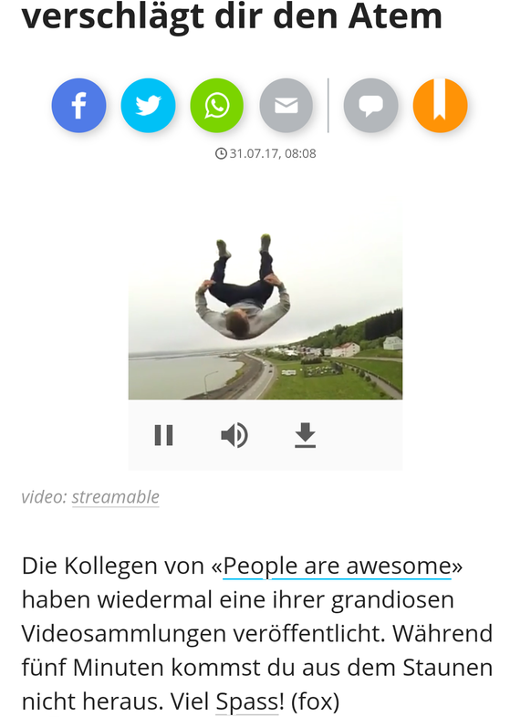 Â«People are awesome!Â» Dieses 5-Minuten-Video verschlÃ¤gt dir den Atem
Der Videoplayer von Watson verschlÃ¤gt mir den Atem. Wer braucht schon eine Vollbild Funktion. Oder liegt das nur an melnem Hand ...