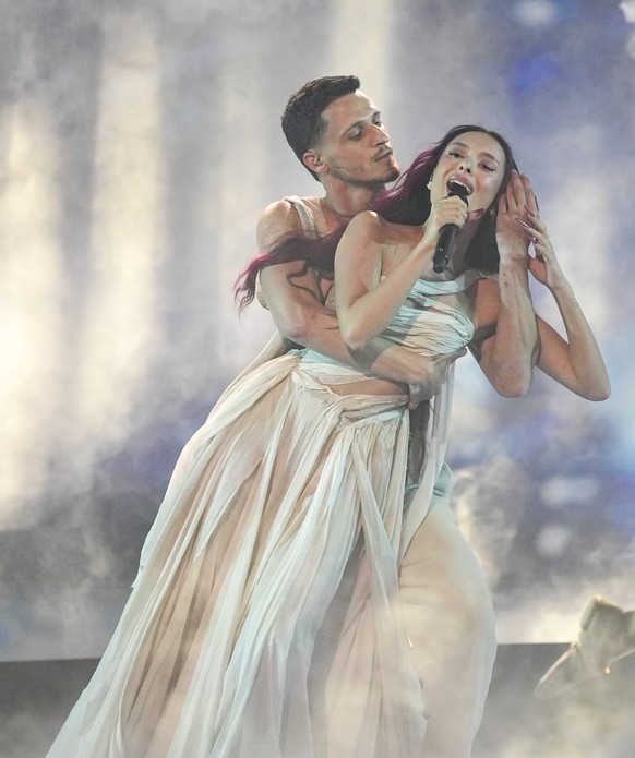 Eden Golan of Israel performs the song Hurricane during the second semi-final at the Eurovision Song Contest in Malmo, Sweden, Thursday, May 9, 2024. (AP Photo/Martin Meissner)
Eden Golan