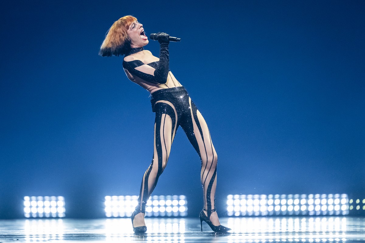 Nemo of Switzerland, winner of 2024, performs during the final at the 69th Eurovision Song Contest in Basel, Switzerland, on Saturday, May 17, 2025. (KEYSTONE/Georgios Kefalas)