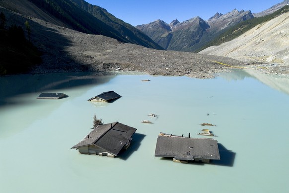 KEYPIX - A view of the devastated village during the groundbreaking ceremony of reconstruction of the village, project &quot;Blatten 2030&quot;, 3,5 months after a landslide destroyed the village, in  ...