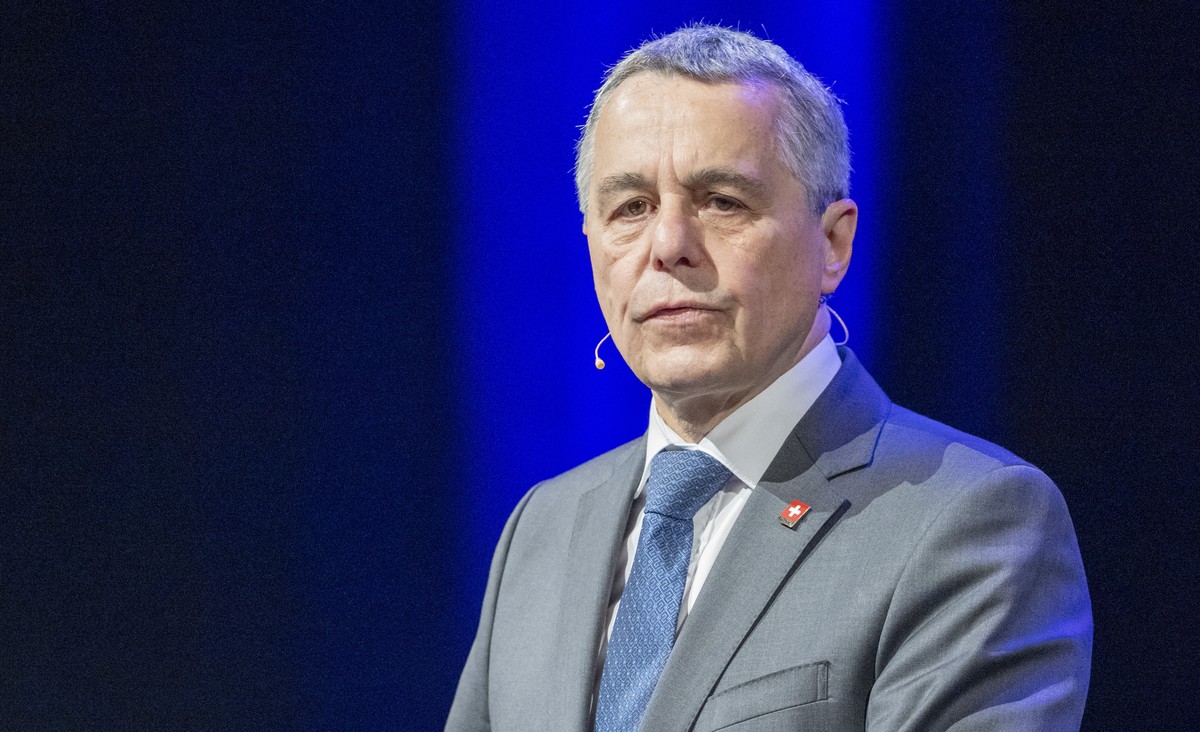 Bundesrat Ignazio Cassis bei seiner Rede anlaesslich des Swiss Media Forum vom Donnerstag, 15. Mai 2025 im KKL in Luzern. (KEYSTONE/Urs Flueeler).