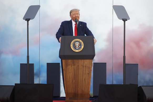 President Donald Trump speaks during a &quot;Salute to America&quot; event on the South Lawn of the White House, Saturday, July 4, 2020, in Washington. (AP Photo/Patrick Semansky)
Donald Trump,Melania ...