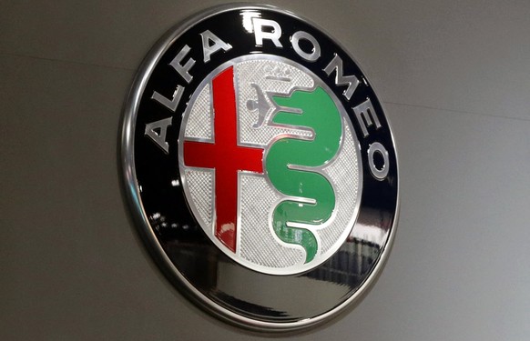 epa06357416 (FILE) - The Alfa Romeo logo on display during the New York International Auto Show at the Jacob K. Javits Center in New York City, USA, 23 March 2016 (reissued 29 November 2017). Italian  ...