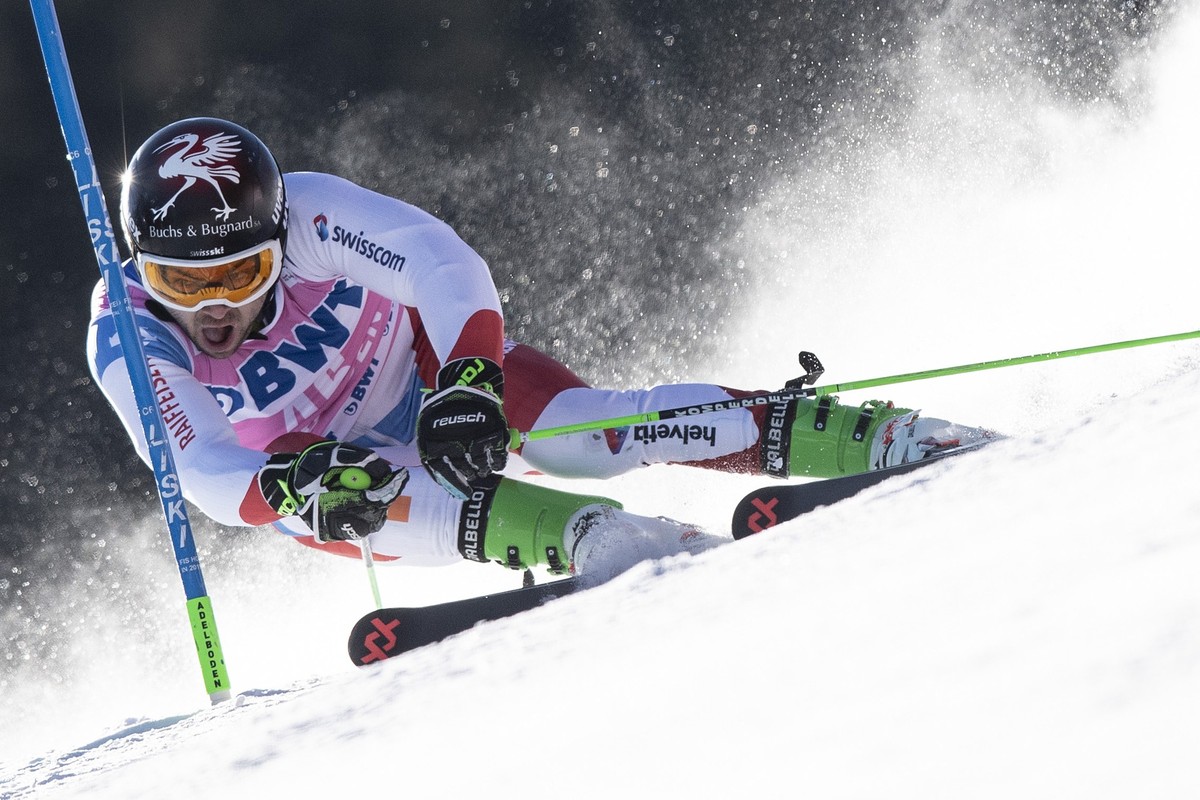 Pierre Bugnard en action lors du géant d'Adelboden en janvier 2020.