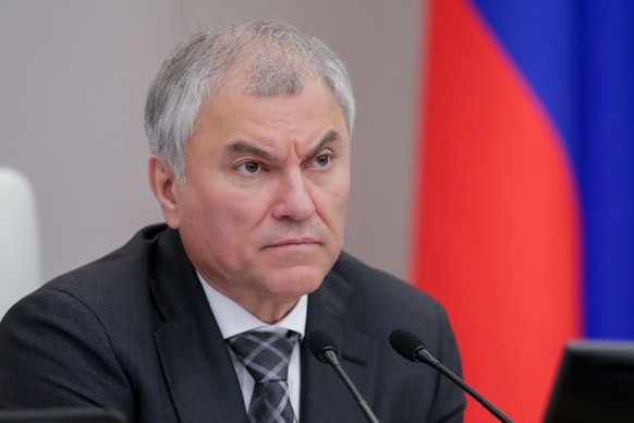 FILE - Vyacheslav Volodin attends a session at the State Duma, the Lower House of the Russian Parliament in Moscow, on Oct. 18, 2023. A senior lawmaker says Russia&#039;s parliament will consider a la ...