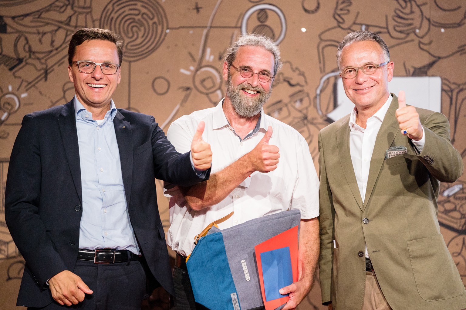 Andreas Gerber, SVC Praesident, Rolf Schaub, Gewinner des Wunschschloss 2018 und Jobst Wagner, Initiant StrategieDialog 21 am Wunsch Schloss Event der von dem Swiss Venture Club und StrategieDialog21  ...