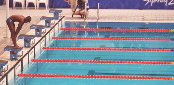 19 Sep 2000: Eric Moussambani of Equatorial Guinea in action during the Mens 100m Freestyle Heats at the Sydney International Aquatic Centre on Day Four of the Sydney 2000 Olympic Games in Sydney, Aus ...