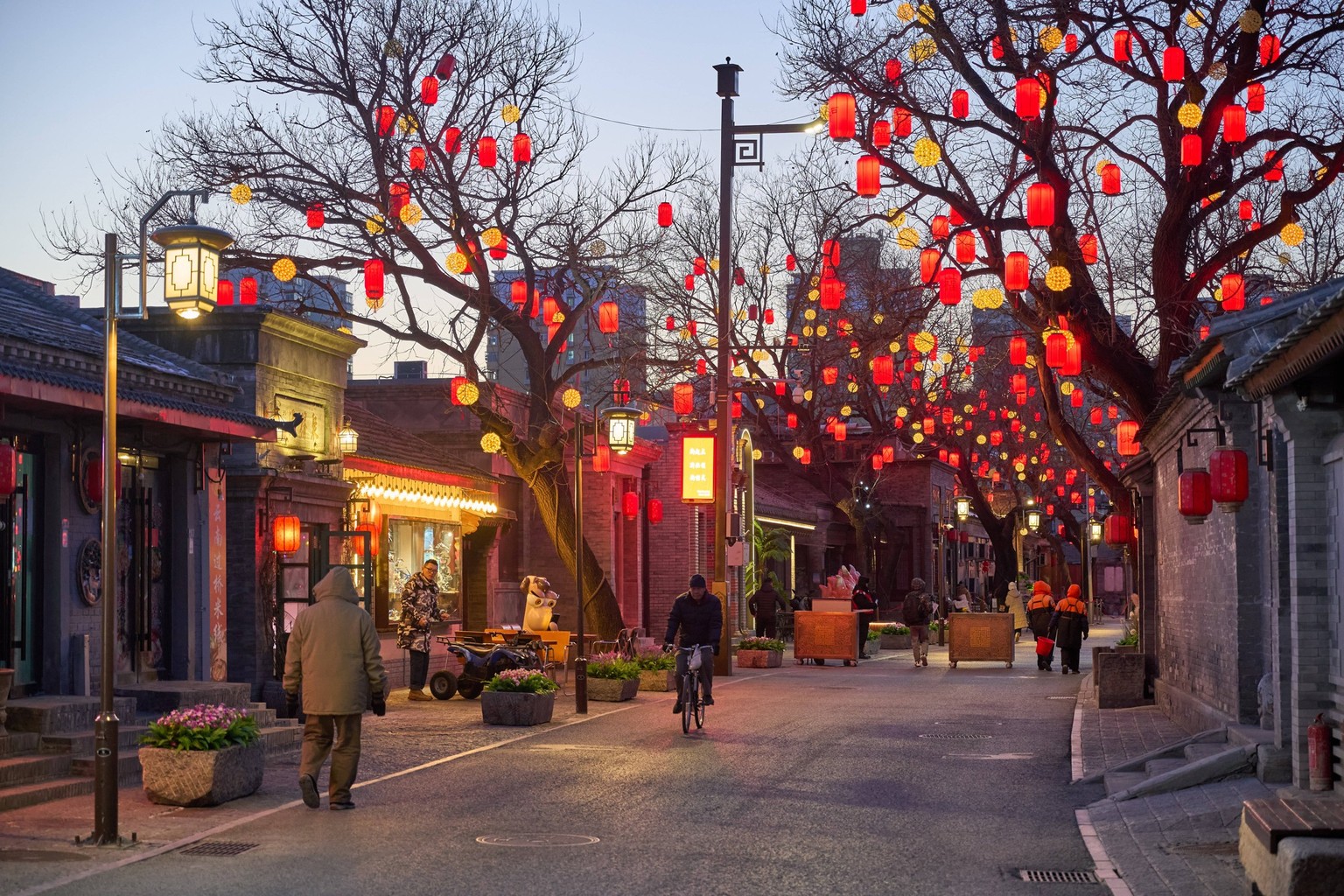 BEIJING, CHINA - JANUARY 23: Trees are decorated with colorful lanterns ahead of the Spring Festival at Shijingshan district on January 23, 2024 in Beijing, China. The Spring Festival, or the Chinese  ...