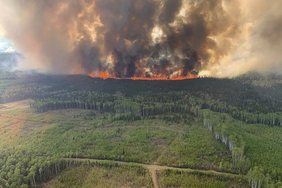 The Bald Mountain Wildfire burns in the Grande Prairie Forest Area on Friday, May 12, 2023, this image from the handout provided by the Alberta government.  (Government of Alberta Fire Department/Canadian Press ...