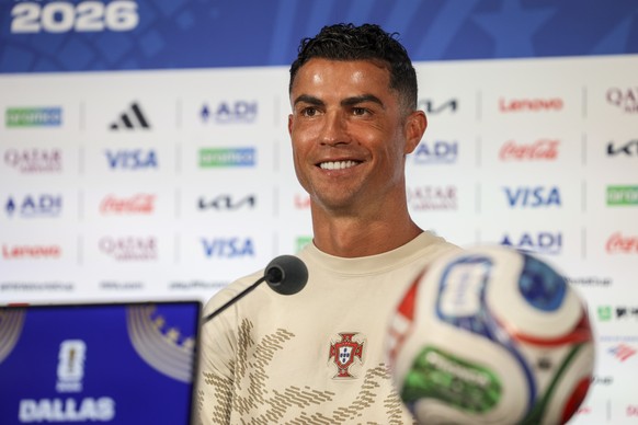 epa13089511 Portugal's national soccer player Cristiano Ronaldo attends a press conference at Dallas Stadium for the FIFA World Cup 2026, Dallas, Texas, USA, 05 July 2026. EPA/MIGUEL A. LOPES