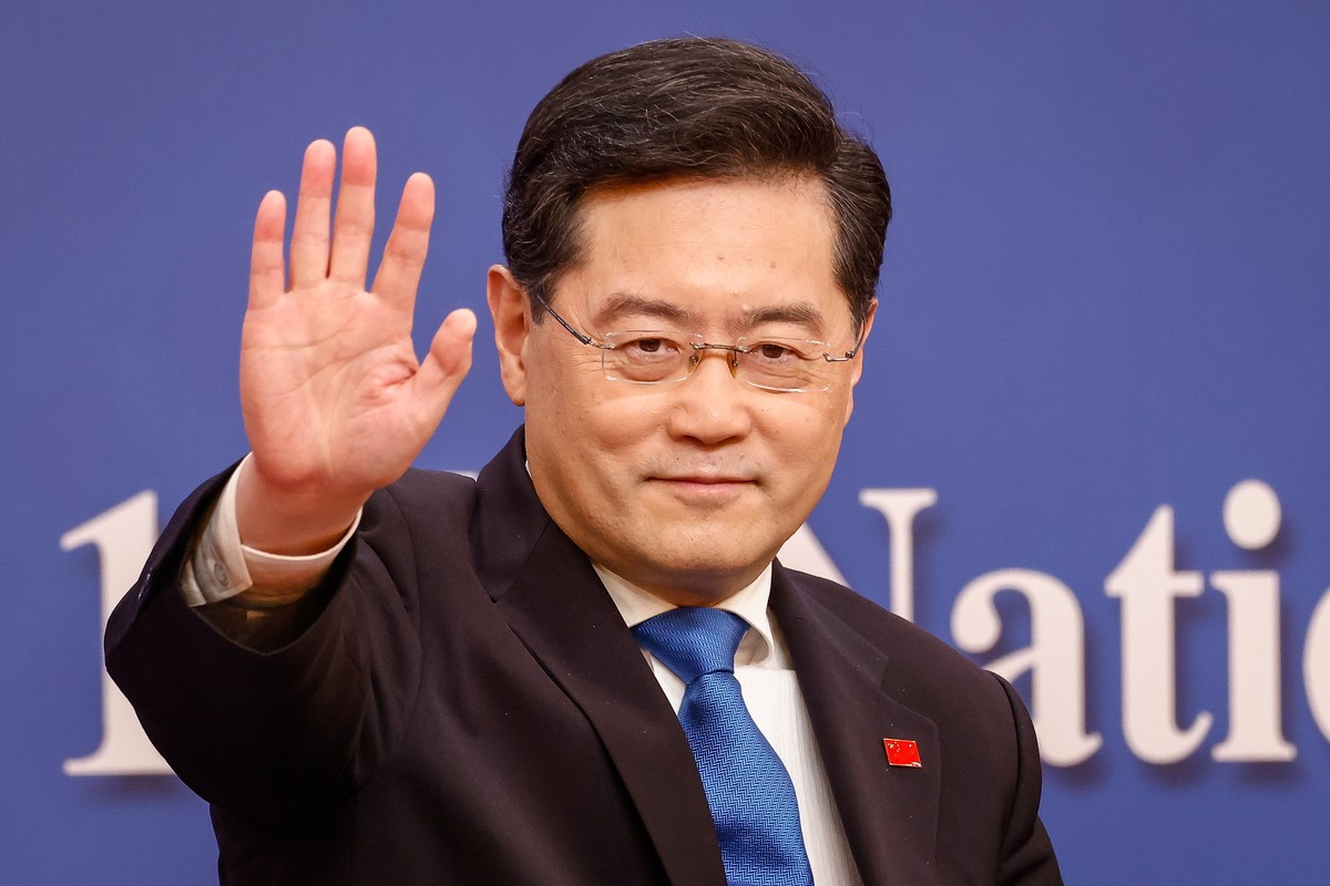 epa10767559 (FILE) - Chinese Foreign Minister Qin Gang gestures after a press conference in Beijing, China, 07 March 2023 (reissued 25 July 2023). Qin Gang was removed from the post of China's to ...