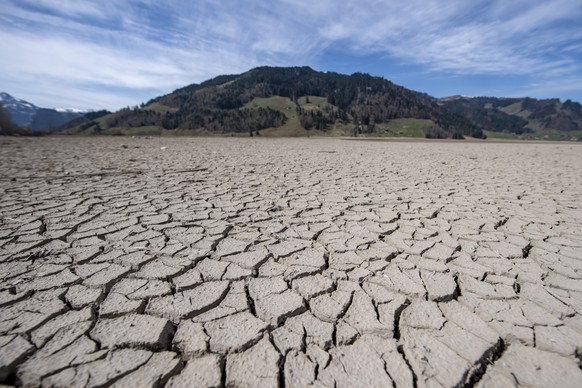 Rund um den Sihlsee bei Euthal im Kanton Schwyz ist es am Donnerstag, 16. April 2020 so trocken wie selten in den letzten Jahren. Der Wasserstand des Sihlsees ist fuer Mitte April nichts Aussergewoehn ...