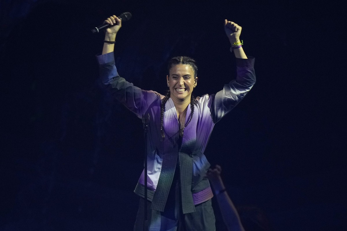 Maro from Portugal singing 'Saudade, Saudade' performs during the Grand Final of the Eurovision Song Contest at Palaolimpico arena, in Turin, Italy, Saturday, May 14, 2022. (AP Photo/Luca Br ...