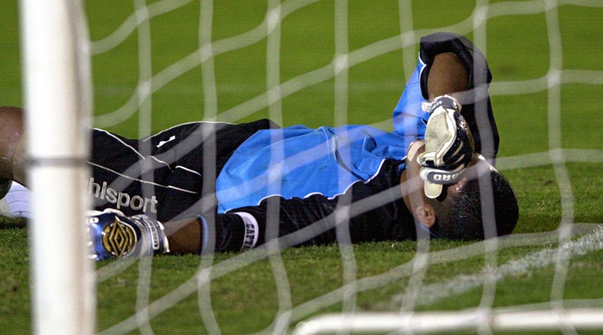 11 Apr 2001: Nicky Salapu #1 of American Samoa shows his disappointment after they were beaten 31 to nil by Australia which is a new world record during the Oceania group one World Cup qualifier match ...