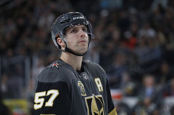 FILE - In this March 14, 2018, file photo, Vegas Golden Knights left wing David Perron (57) plays against the New Jersey Devils during an NHL hockey game, in Las Vegas. The St. Louis Blues have added  ...