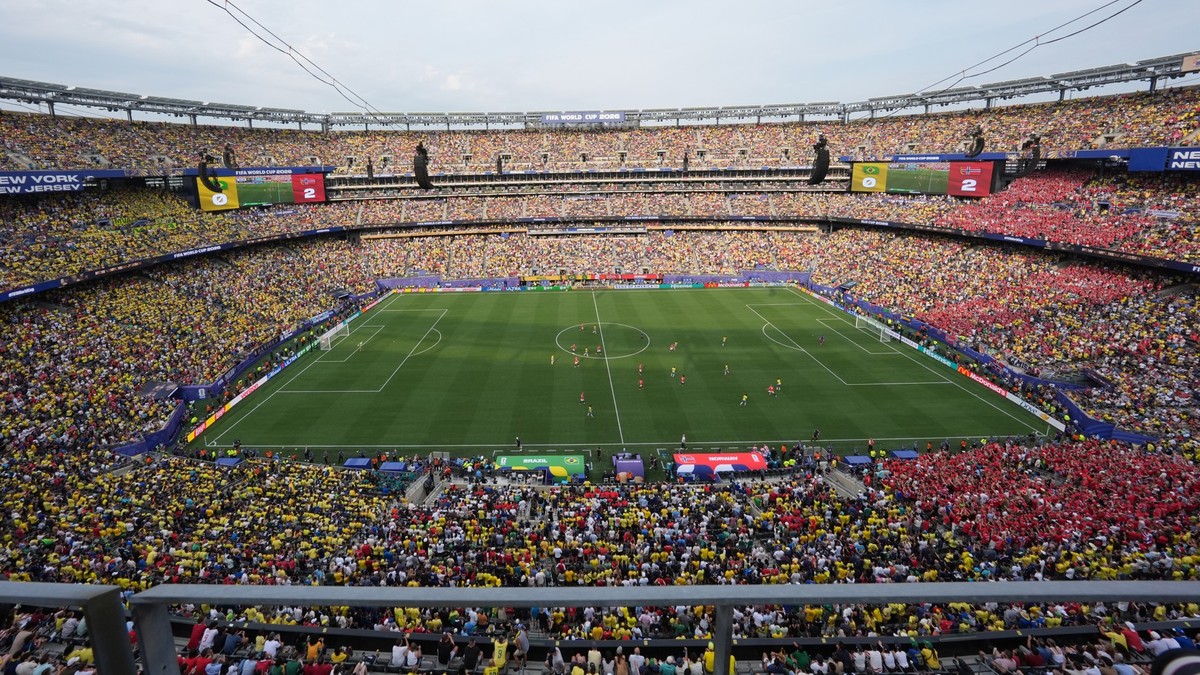 EAST RUTHERFORD, NEW JERSEY - JULY 05: General view during the FIFA World Cup 2026 Round Of 16 match between Brazil and Norway at New York New Jersey Stadium on July 05, 2026 in East Rutherford, New J ...