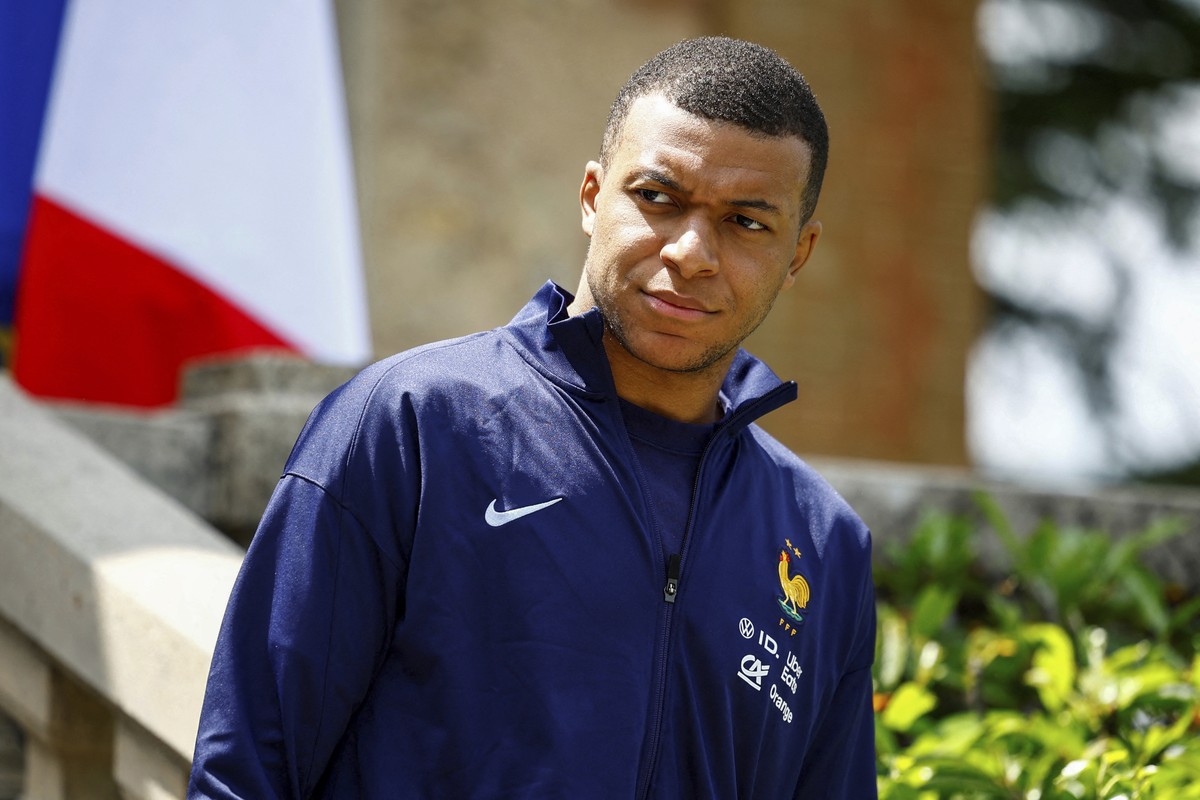 French soccer player Kylian Mbappe is photographed at the national soccer team training center in Clairefontaine, west of Paris, Monday, June 3, 2024 ahead of the UEFA Euro 2024. (Sarah Meyssonnier/Po ...